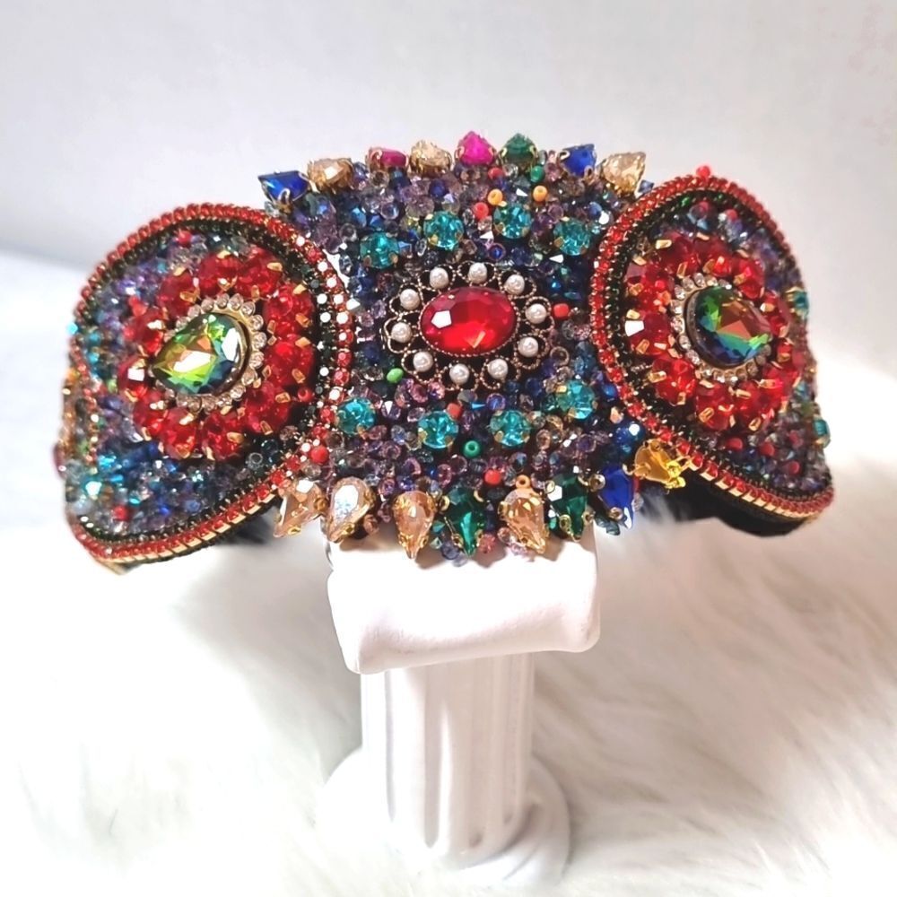 New JEWELED HEADBAND multi color rhinestone wide Statement Luxury Luxe